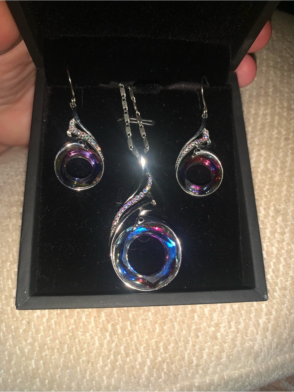 Kate Lynn Multicolor Crystal Swirl Pendant Necklace & Earrings Set  Jewelry